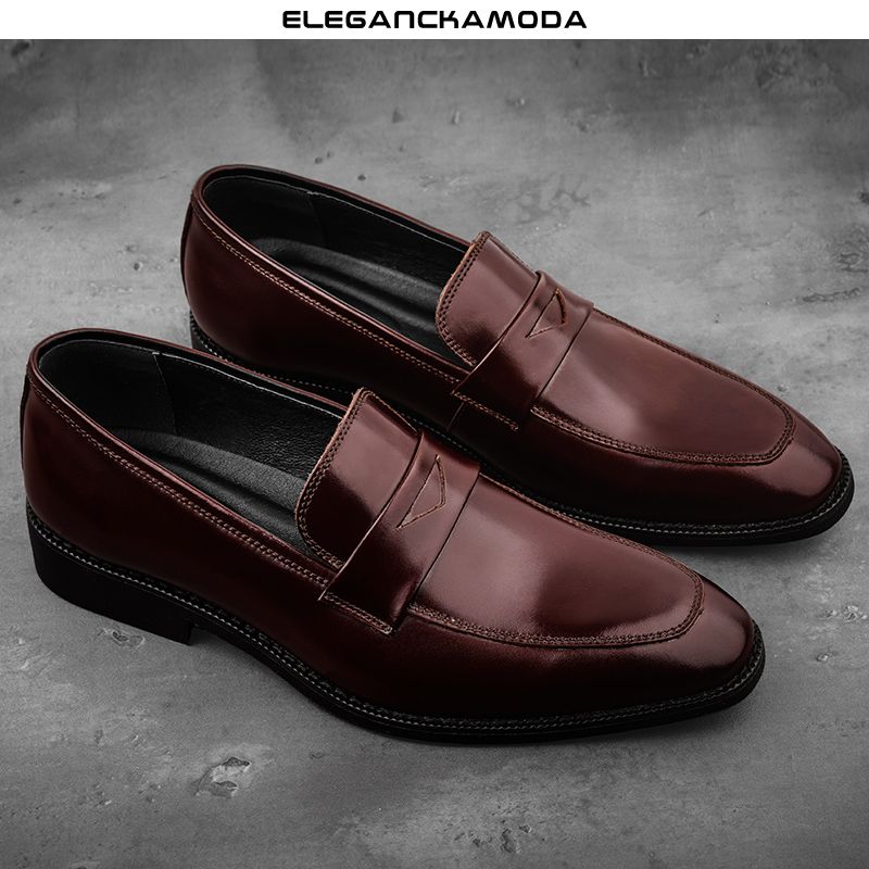 męskie mokasyny skórzane casual business pointed toe dress shoes czarne