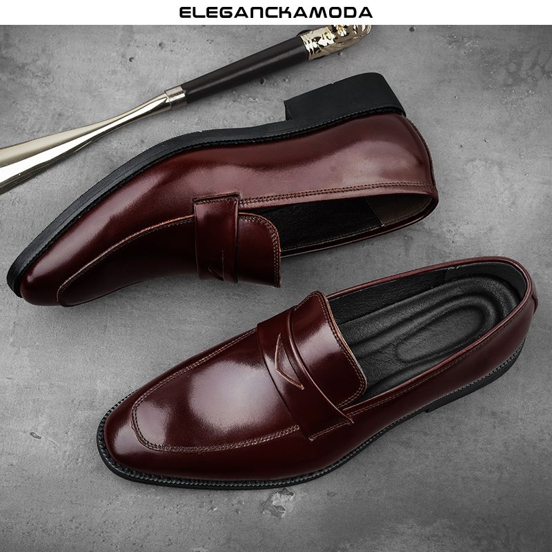 męskie mokasyny skórzane casual business pointed toe dress shoes czarne