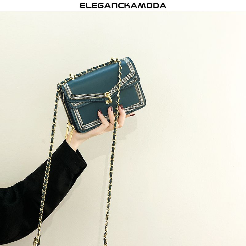 modna damska torba listonoszka mini torba na ramię w stylu retro flip buckle chain niebieska