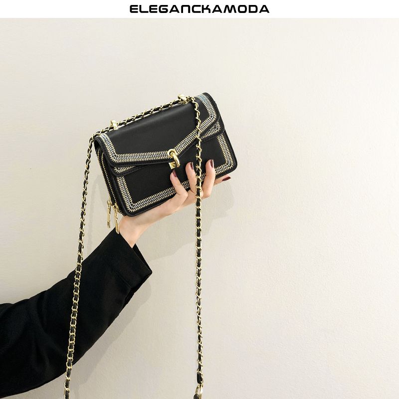 modna damska torba listonoszka mini torba na ramię w stylu retro flip buckle chain niebieska