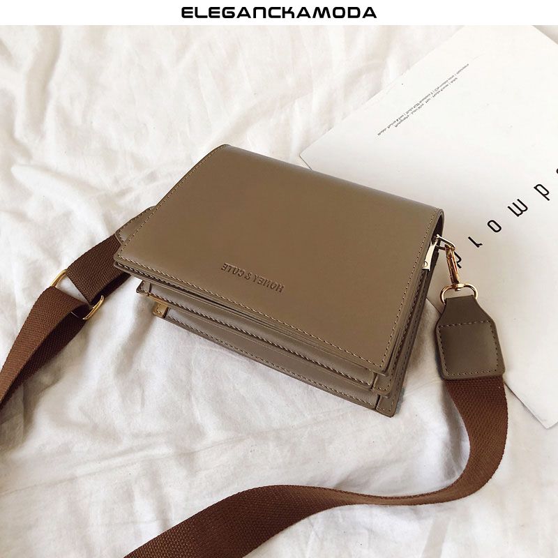 modna damska torba na ramię duża torebka crossbody z klapką w kolorze khaki