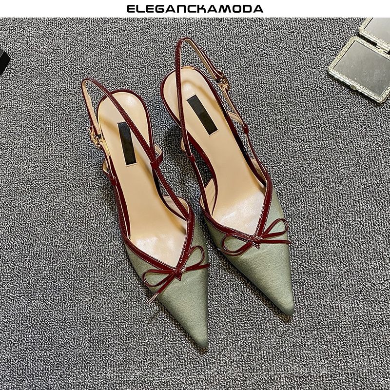 modne damskie sandały summer bowknot pointed stiletto high heels fashion green