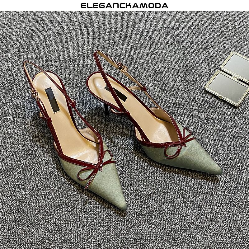 modne damskie sandały summer bowknot pointed stiletto high heels fashion green