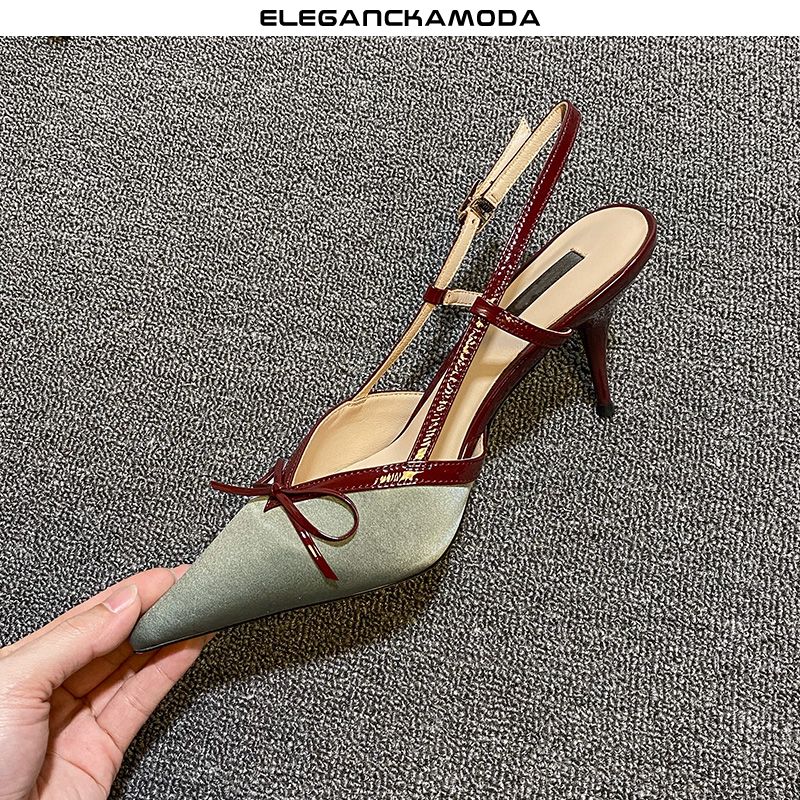 modne damskie sandały summer bowknot pointed stiletto high heels fashion green