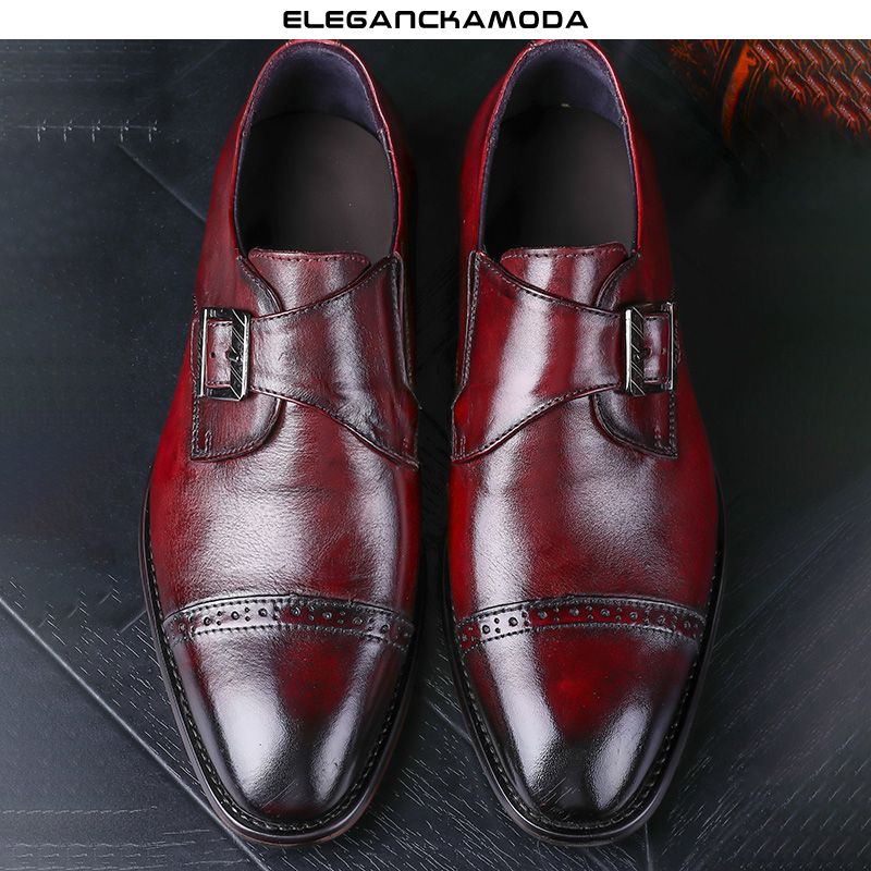 modne męskie buty brock monk shoes skórzane buty derby business dress shoes wine red