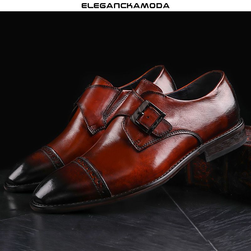 modne męskie buty brock monk shoes skórzane buty derby business dress shoes wine red