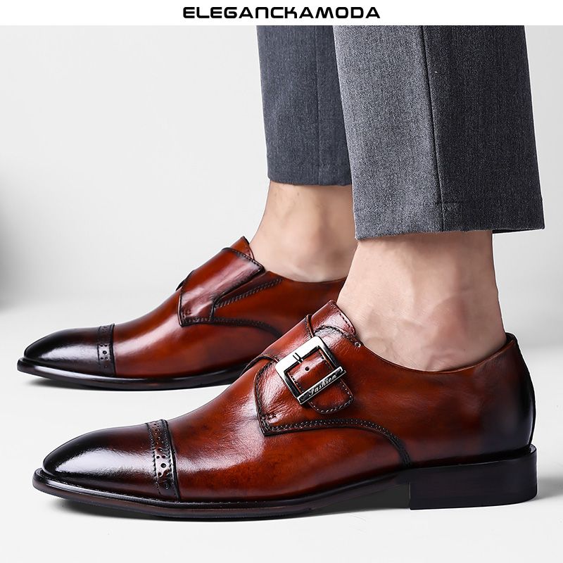 modne męskie buty brock monk shoes skórzane buty derby business dress shoes wine red