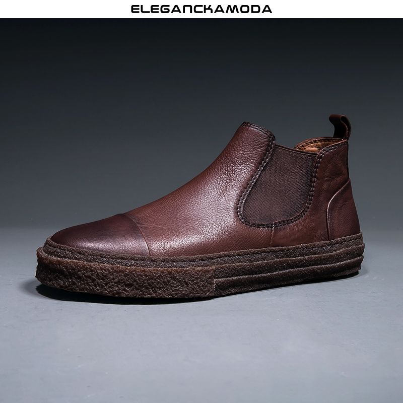 modne męskie buty chelsea retro martin boots skórzane brązowe