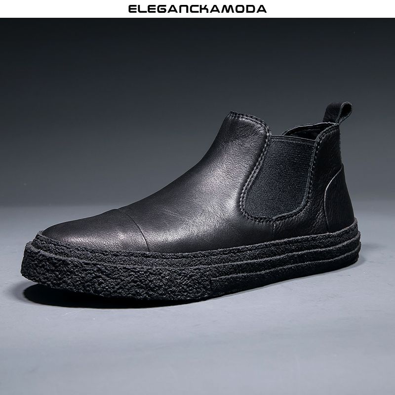 modne męskie buty chelsea retro martin boots skórzane brązowe