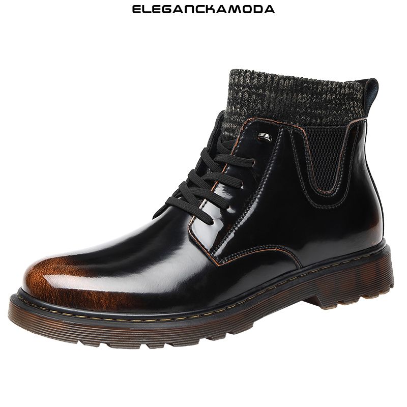 modne męskie buty chelsea skórzane retro casual martin boots brązowe