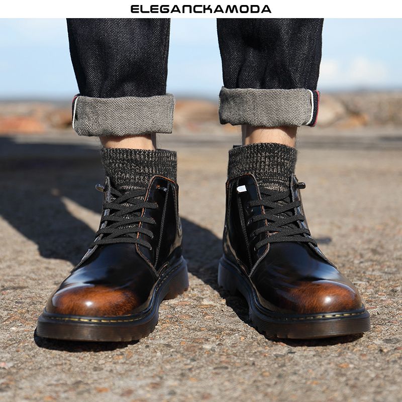 modne męskie buty chelsea skórzane retro casual martin boots brązowe