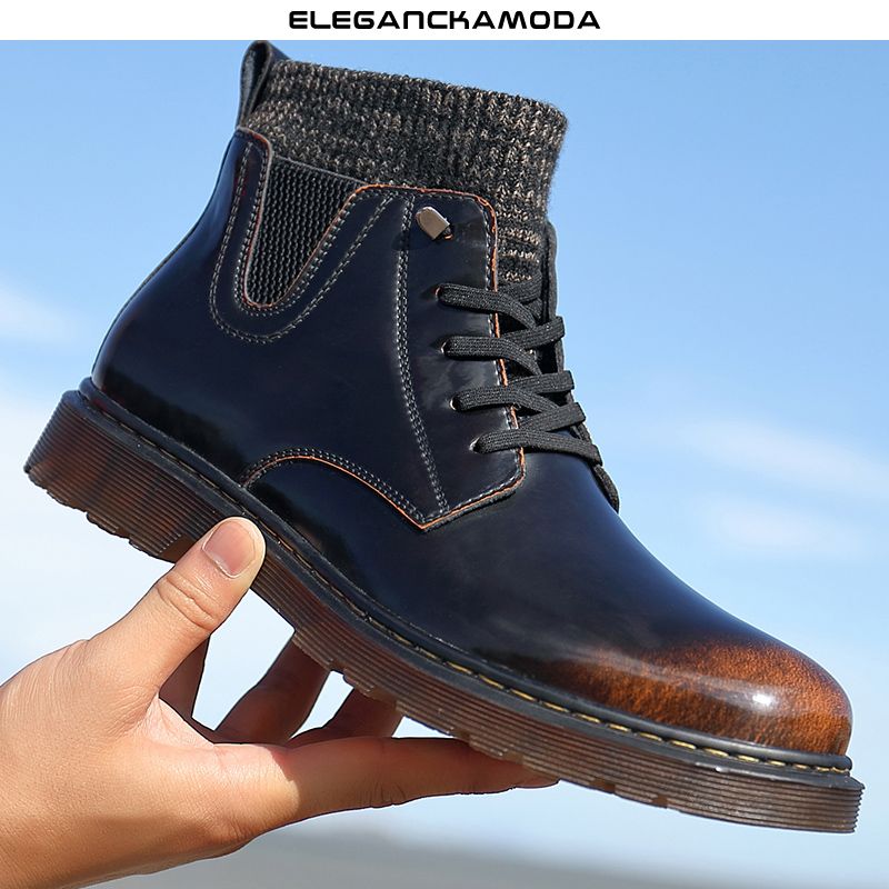 modne męskie buty chelsea skórzane retro casual martin boots brązowe