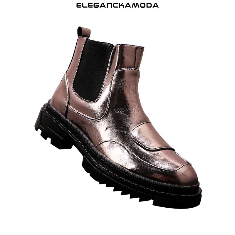 modne męskie buty chelsea trend gumowe botki srebrne