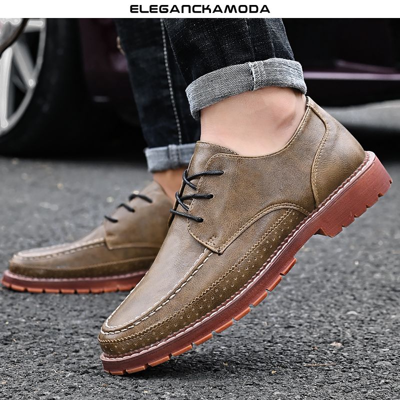 modne męskie buty derby modne biznesowe buty wyjściowe casual khaki