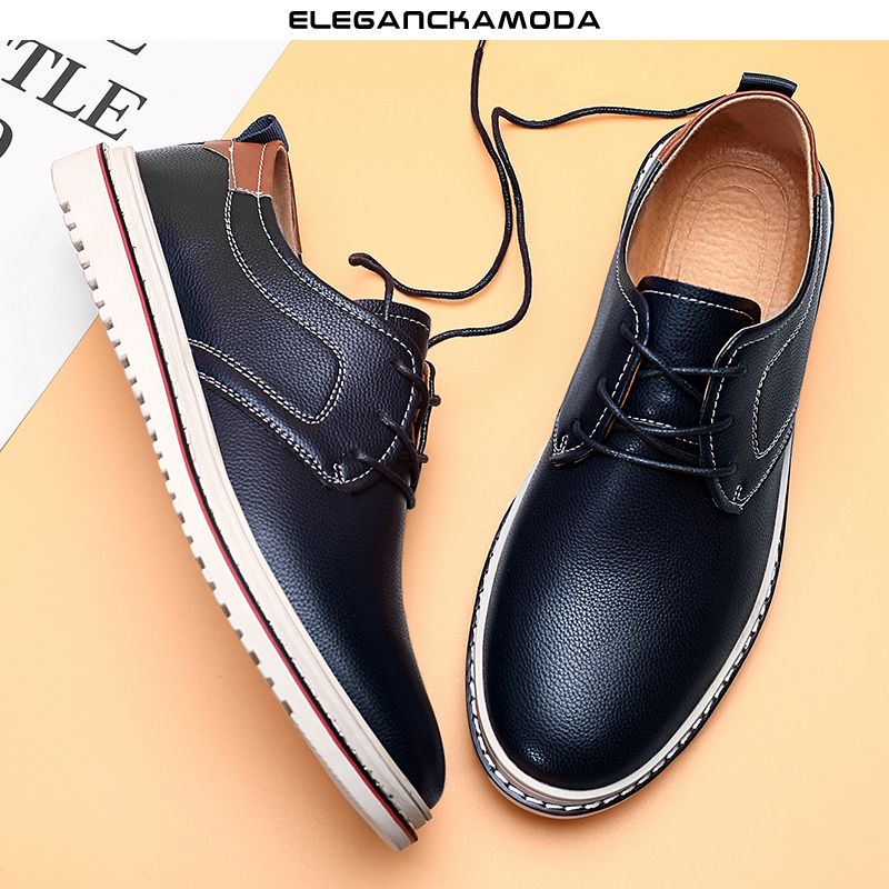 modne męskie buty derby business casual english dress shoes duże rozmiary ciemnoniebieskie