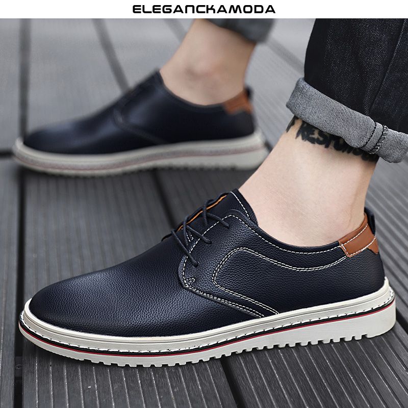 modne męskie buty derby business casual english dress shoes duże rozmiary ciemnoniebieskie