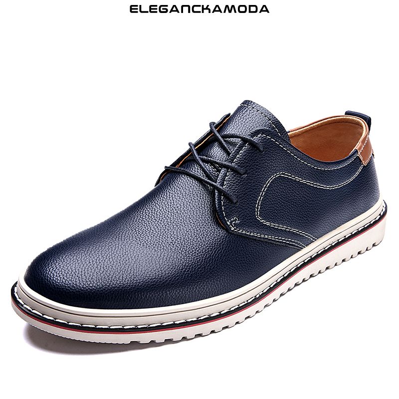 modne męskie buty derby business casual english dress shoes duże rozmiary ciemnoniebieskie