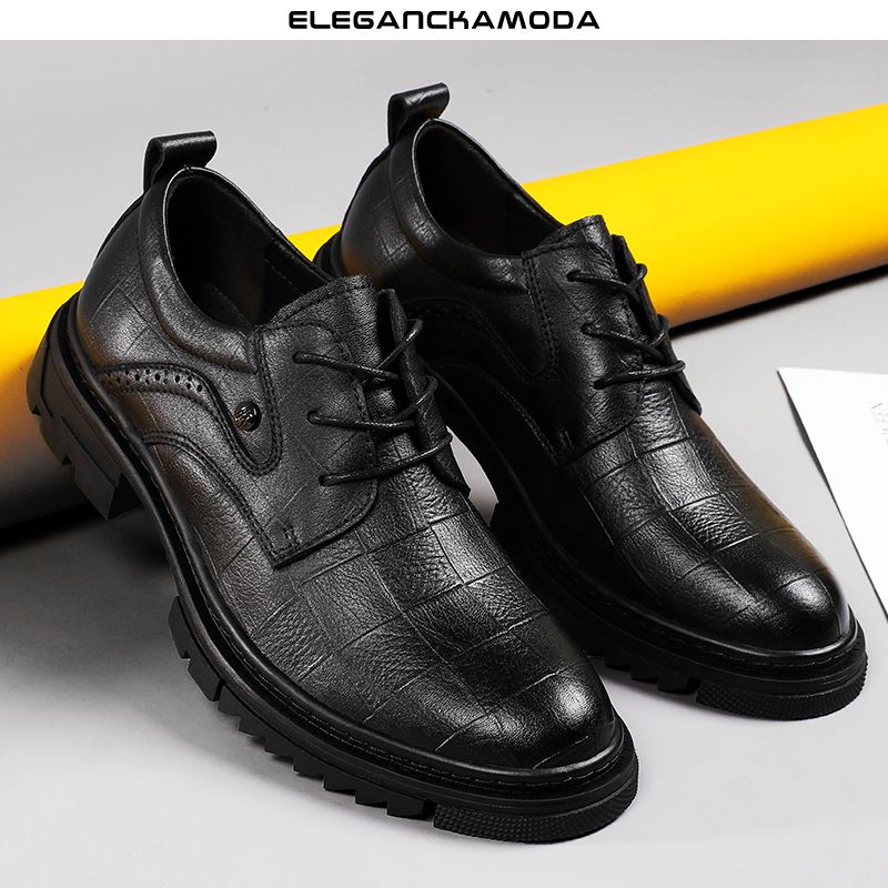 modne męskie buty derby business casual skórzane buty wizytowe duże rozmiary czarne