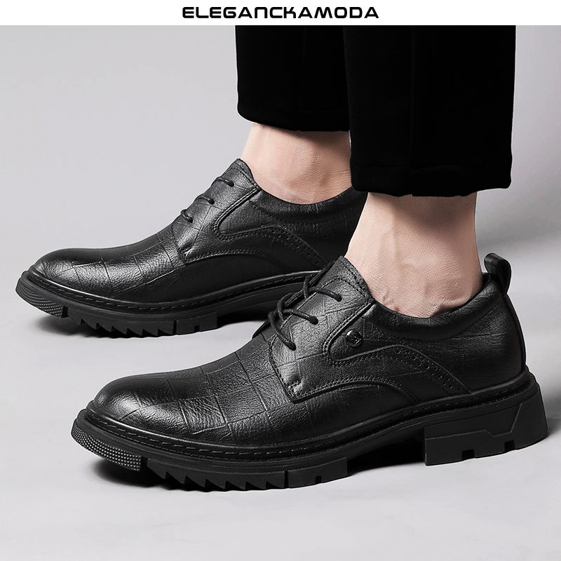 modne męskie buty derby business casual skórzane buty wizytowe duże rozmiary czarne