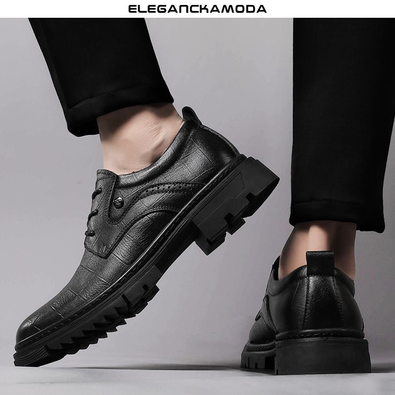 modne męskie buty derby business casual skórzane buty wizytowe duże rozmiary czarne