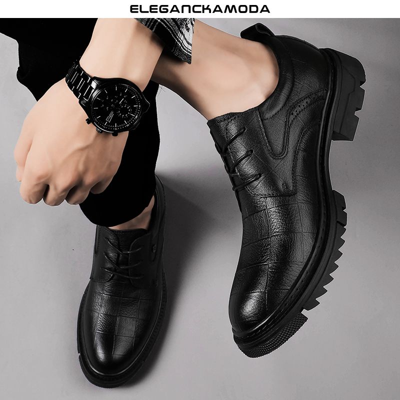 modne męskie buty derby business casual skórzane buty wizytowe duże rozmiary czarne