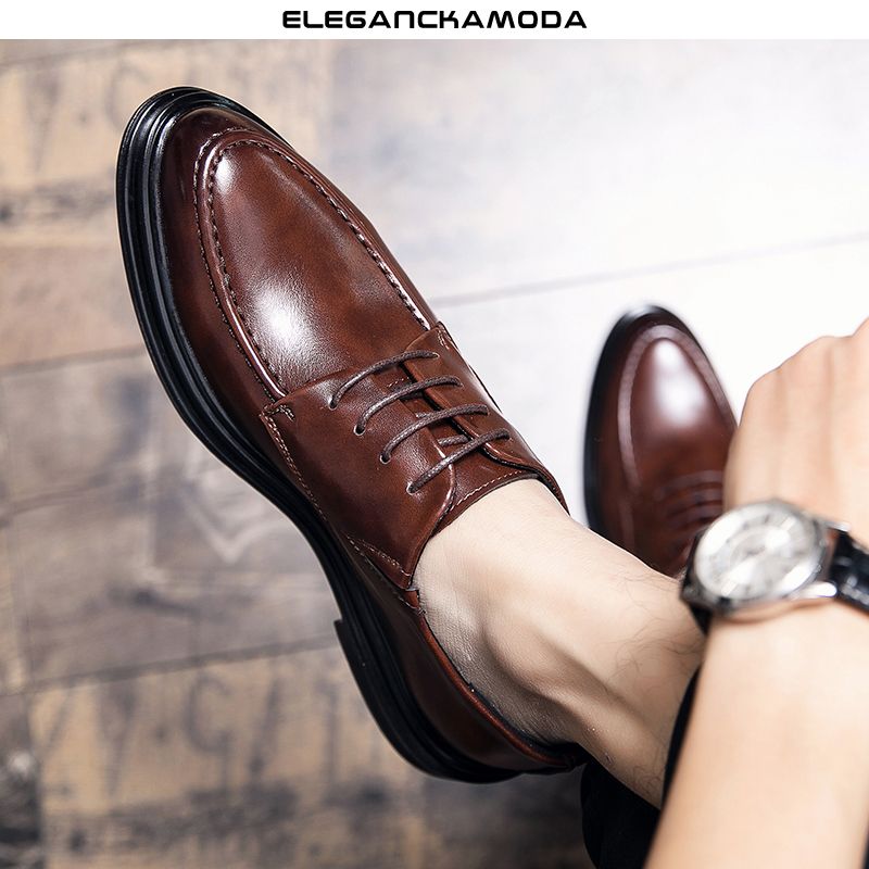 modne męskie buty derby casual business dress shoes wedding groom brown