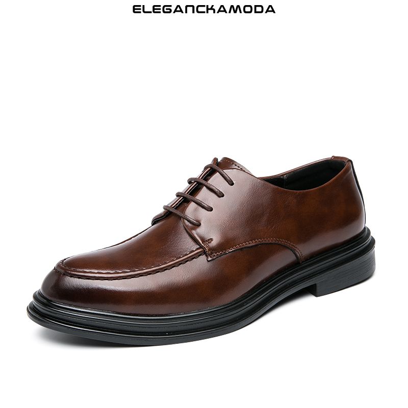 modne męskie buty derby casual business dress shoes wedding groom brown