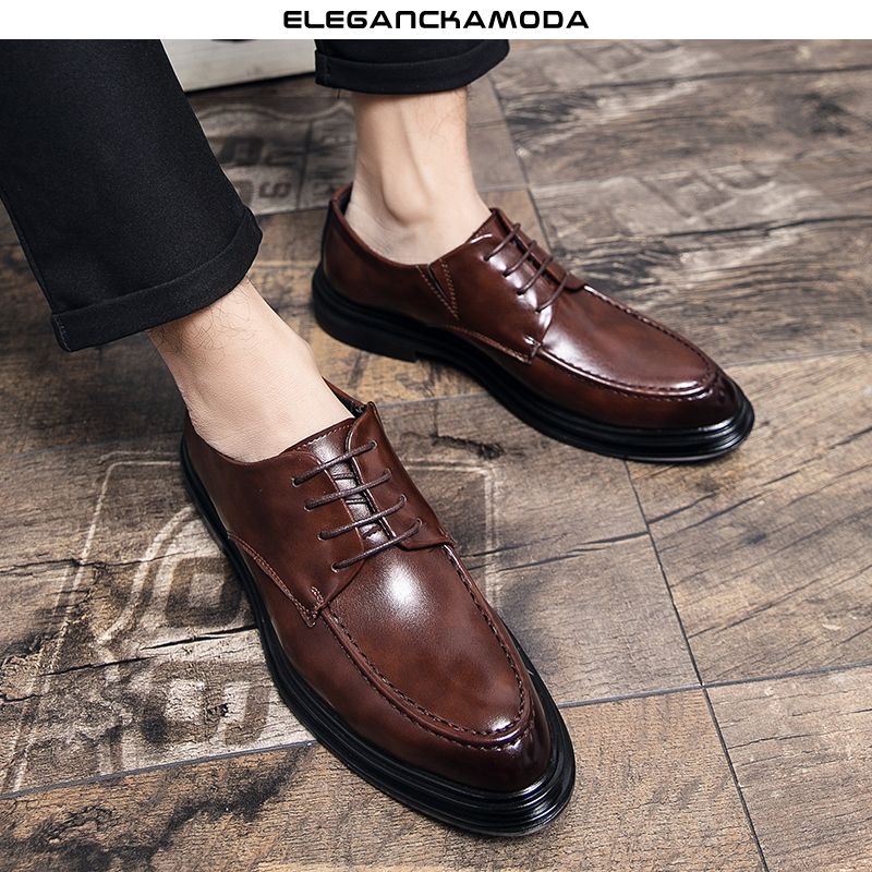 modne męskie buty derby casual business dress shoes wedding groom brown