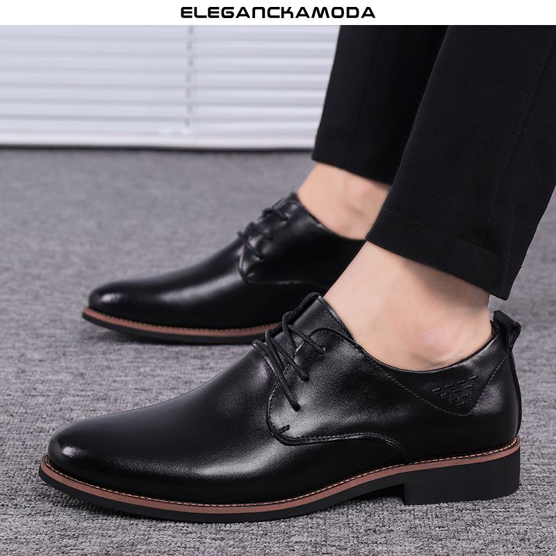 modne męskie buty derby chukka pointed toe business casual groom czarny