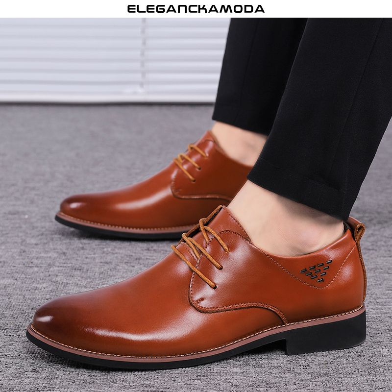 modne męskie buty derby chukka pointed toe business casual groom czarny