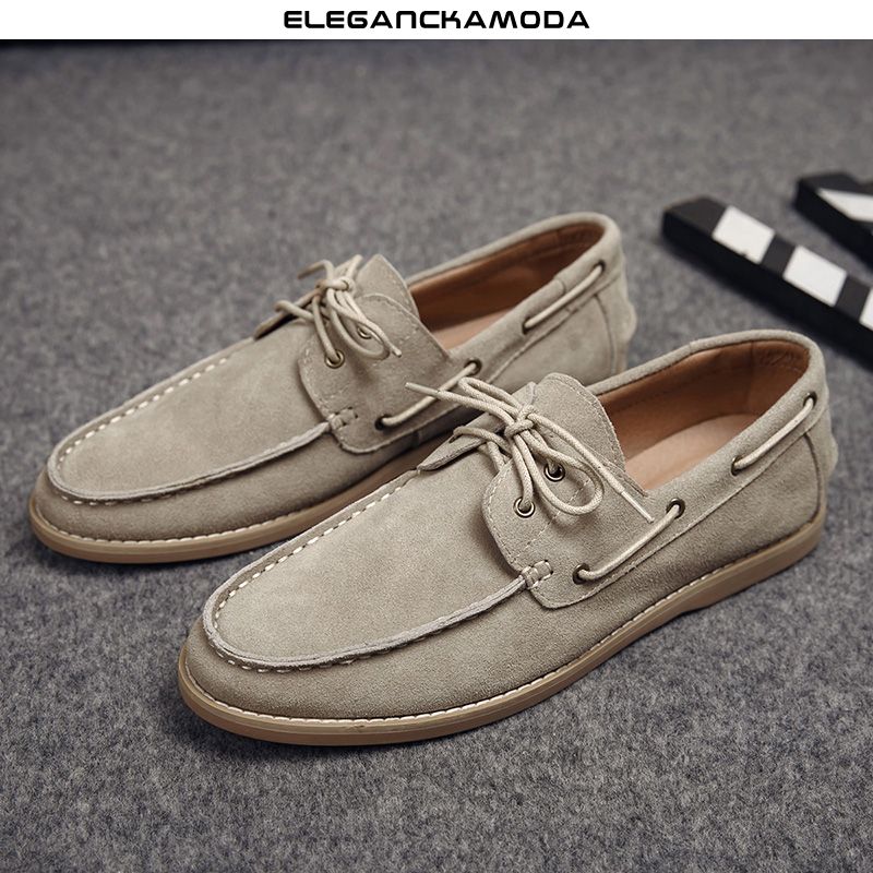 modne męskie mokasyny skórzane casual retro mokasyny matowa skóra khaki