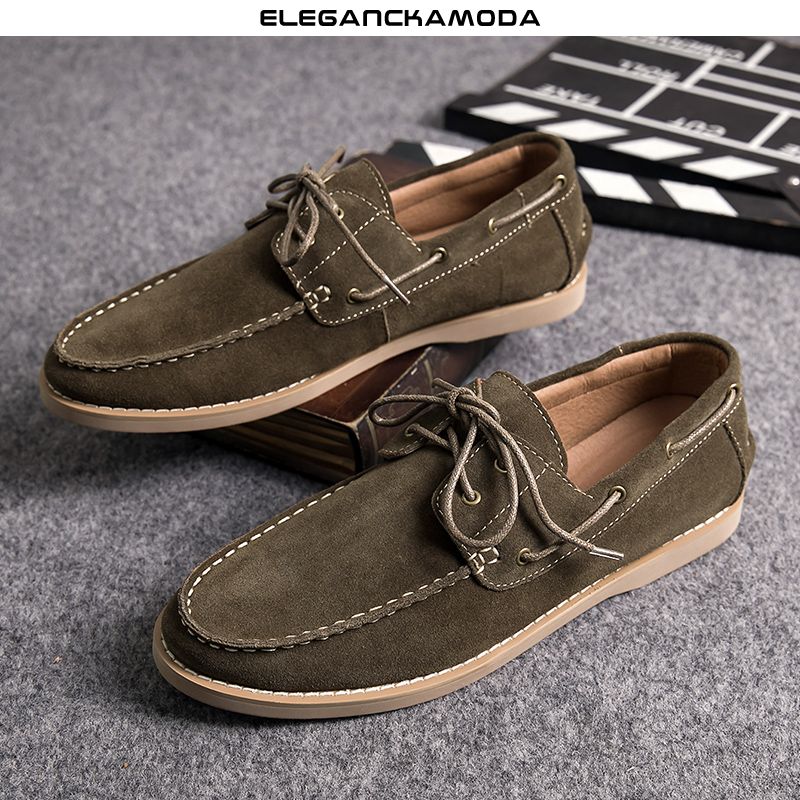 modne męskie mokasyny skórzane casual retro mokasyny matowa skóra khaki