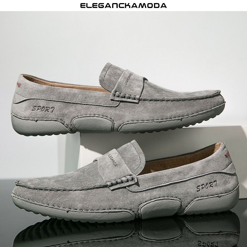 modne męskie mokasyny skórzane retro mokasyny casual driving grey