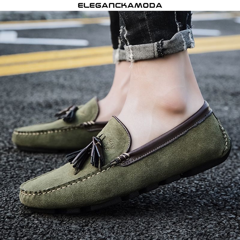 modne mokasyny męskie skórzane mokasyny casual pine green