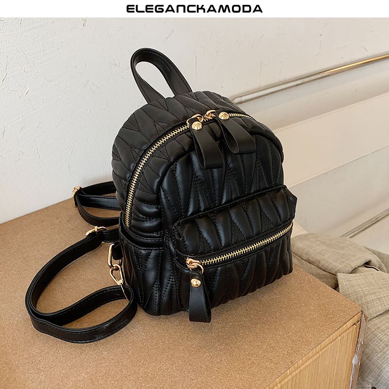 modny mini plecak damska torba listonoszka na jedno ramię wild double zipper seal czarny