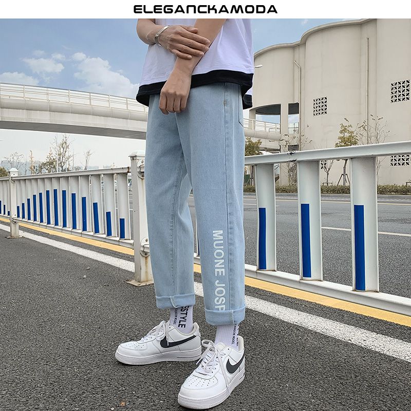 new year jeans men print fashion blue