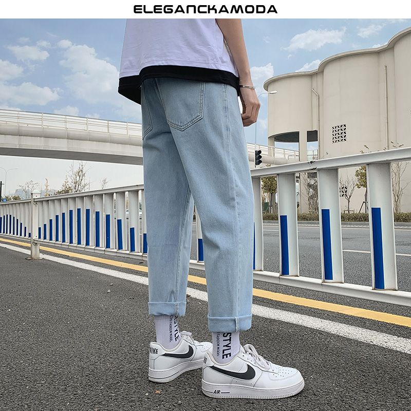 new year jeans men print fashion blue