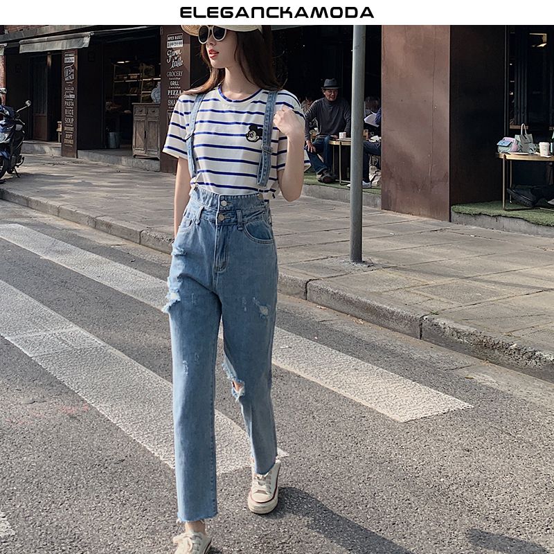 niebieskie letnie jeansy z przetarciami w stylu retro