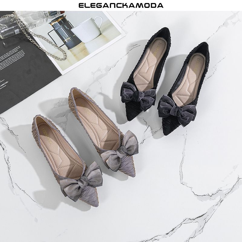 płaskie buty bowknot spiczaste damskie materiał jasnoniebieski