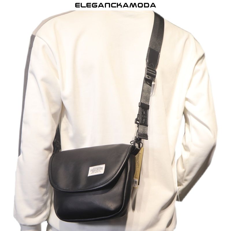 prosta torba na ramię z miękkiej skóry crossbody z powrotem męska flip fashion czarna