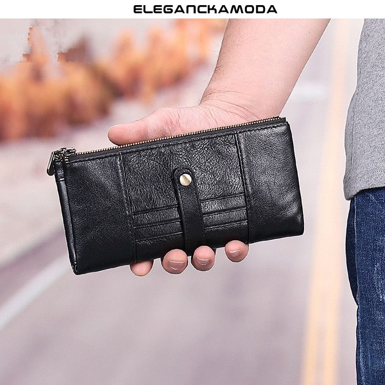 retro długi portfel męski moda casual clutch multi-card czarny