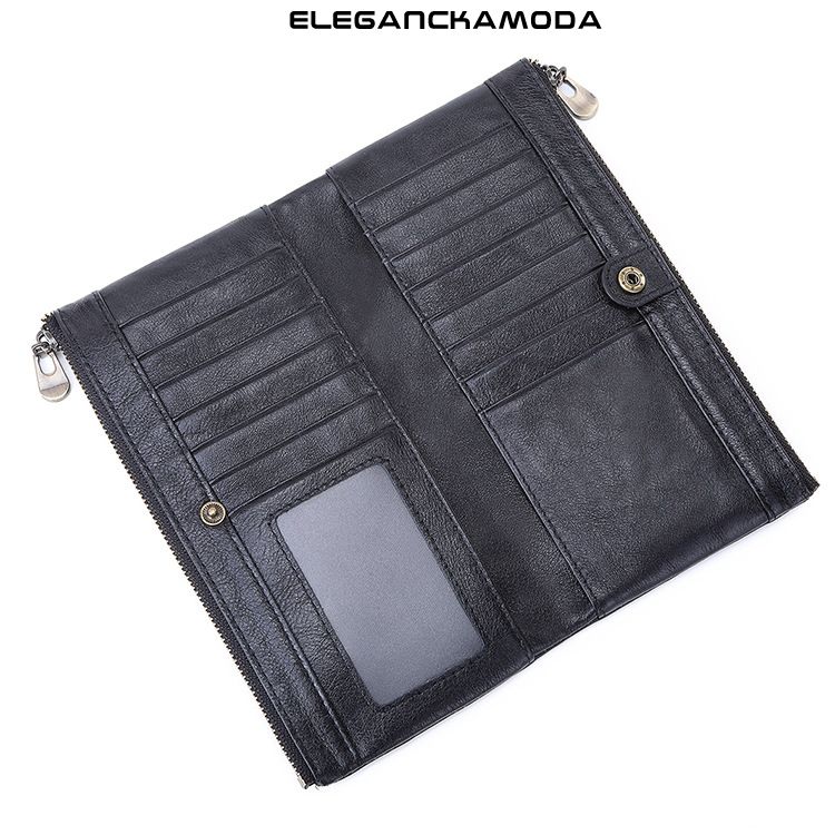 retro długi portfel męski moda casual clutch multi-card czarny