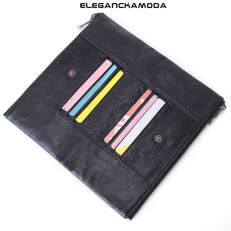 retro długi portfel męski moda casual clutch multi-card czarny