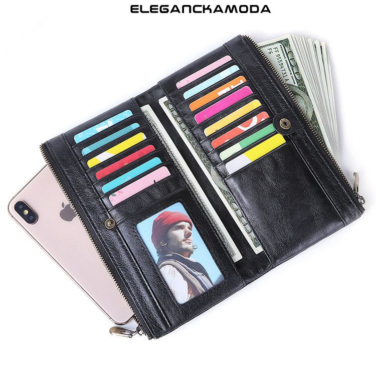 retro długi portfel męski moda casual clutch multi-card czarny