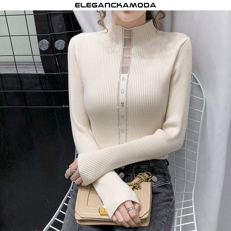 seksowny sweter damski slim hollow knit jacket white