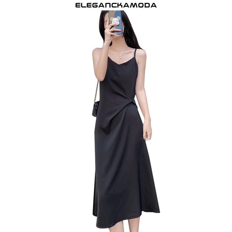 sexy sling women dress jednokolorowa slim beach summer black