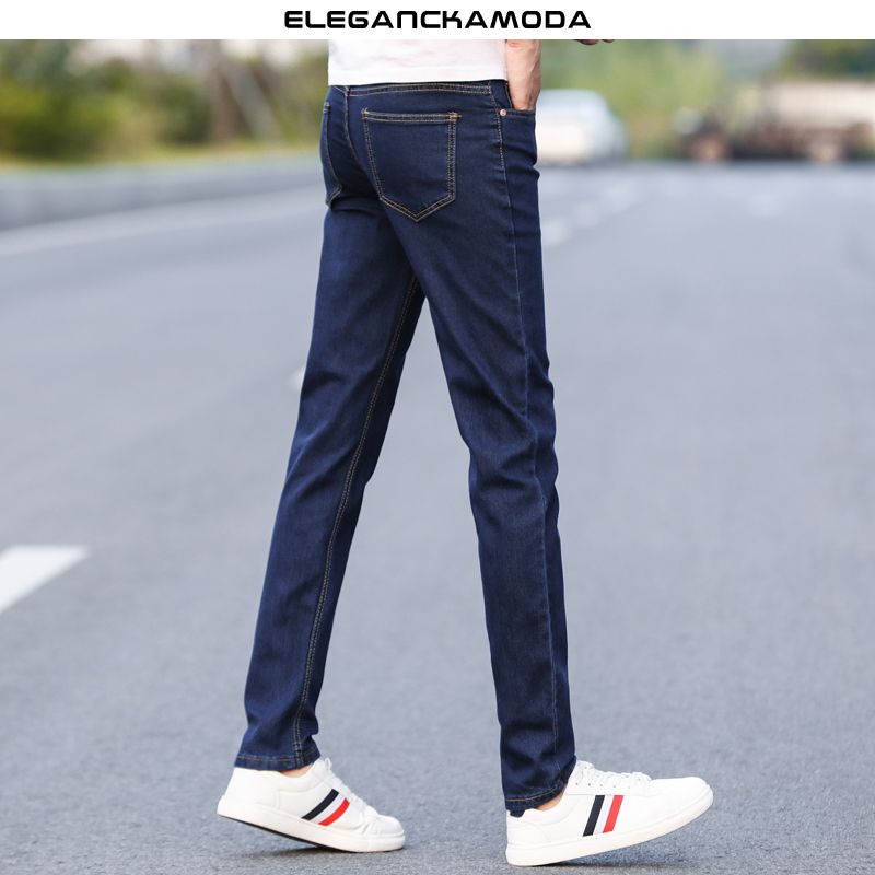 spodnie slim pure color stretch jeans męskie ciemnoniebieskie