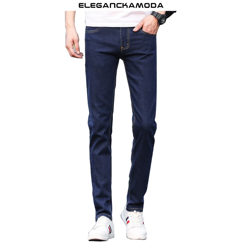 spodnie slim pure color stretch jeans męskie ciemnoniebieskie