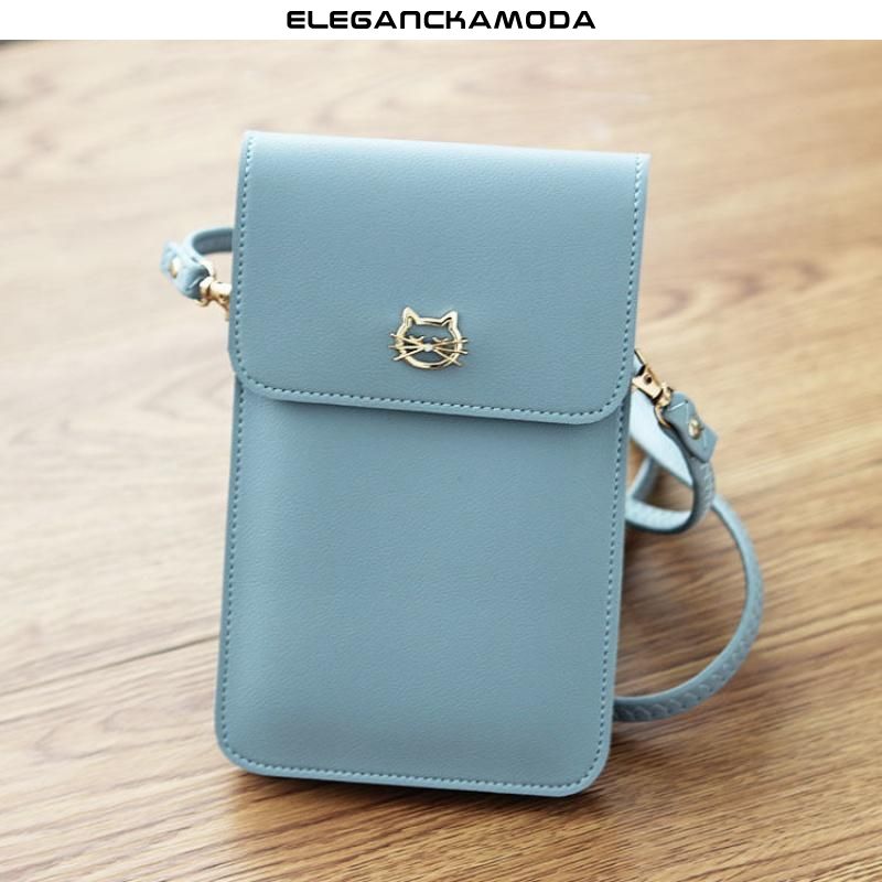 studentka mini pionowa torebka crossbody z portfelem niebieska