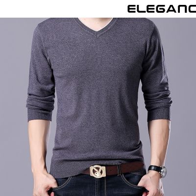 sweter męski na wiosnę i jesień casual slim v-neck czerwony